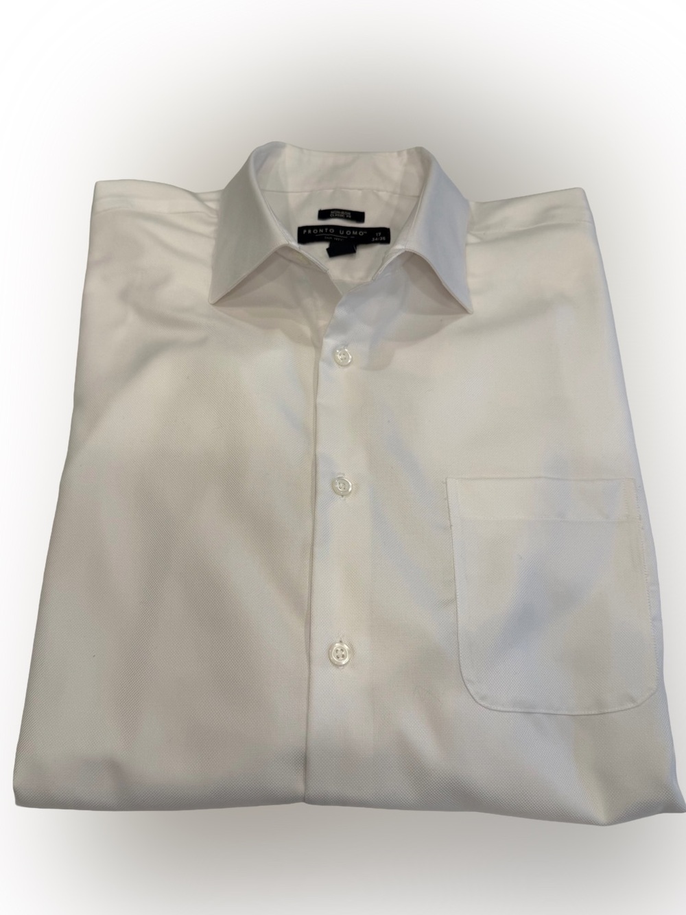 Pronto Uomo Dress Shirt Mens 17 34/35 White Non Iron Classic Fit Cotton EUC